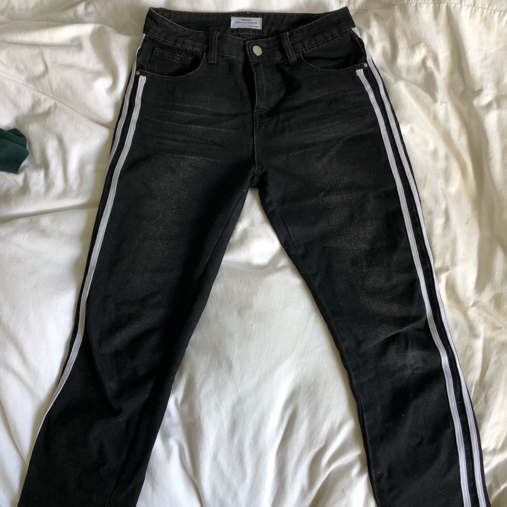 Dark Grey Jeans with White side stripes - Picture 2 of 3